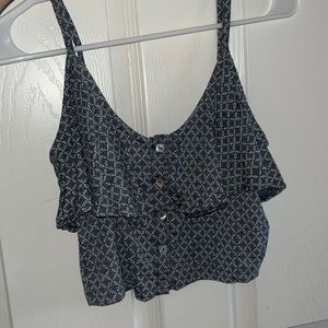 Roxy button up crop top, medium, blue and white
